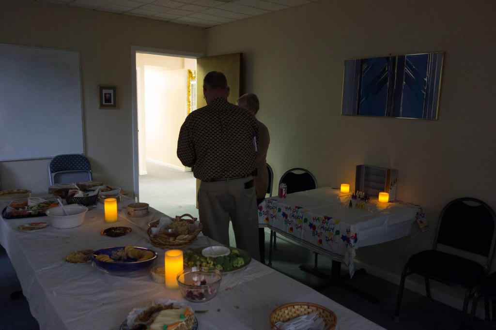 The classroom is now a romantic, candlelit sanctuary for the buffet.  And will be until they fix the wiring.