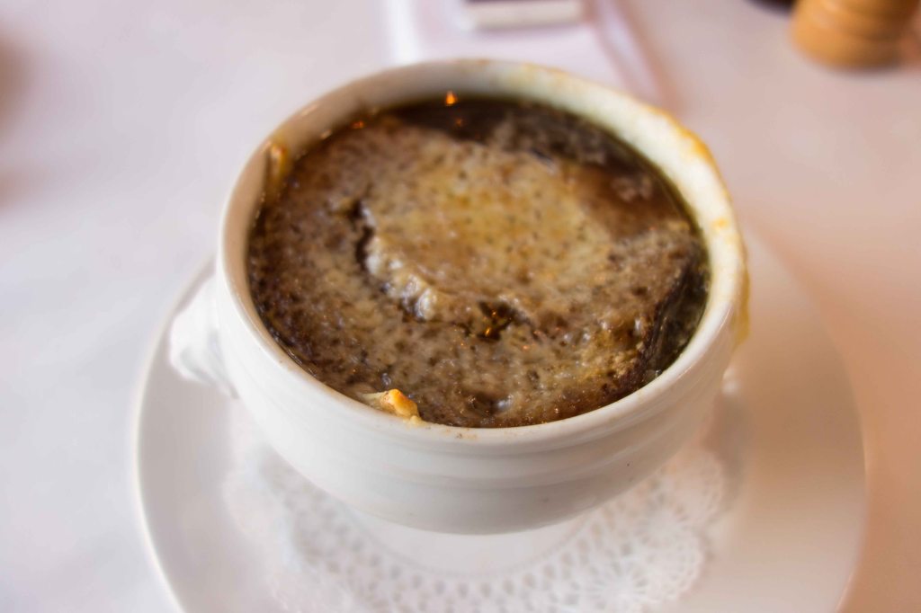 Notice the classic French crockery the soup is served in.