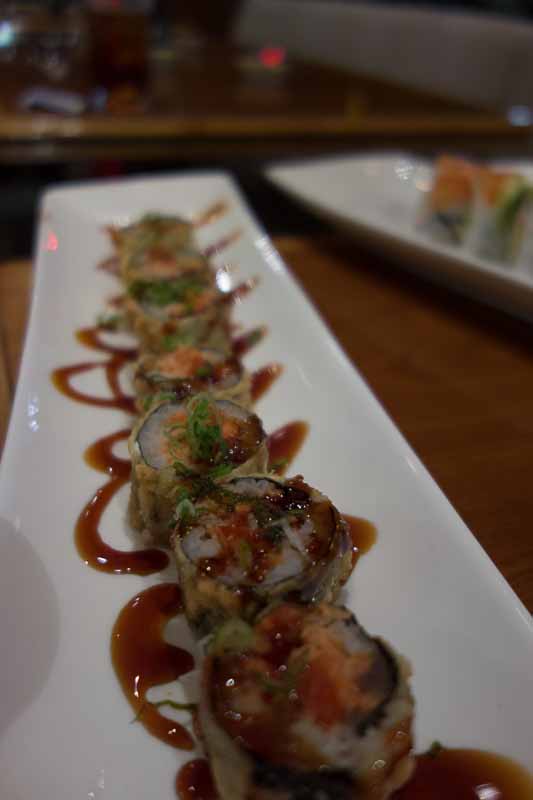 Godzilla roll--deep fried fish and special sauce.