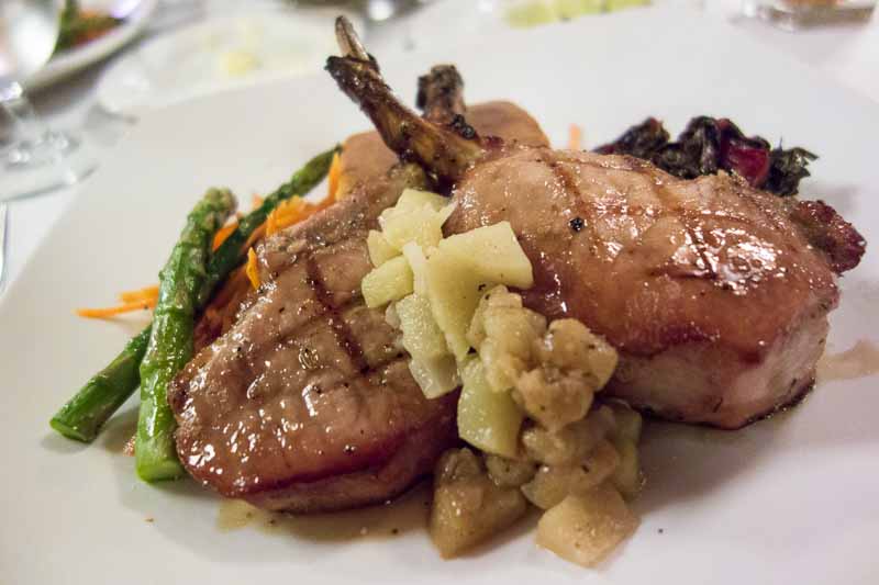 double cut pork chop, maple glazed with apple chutney.