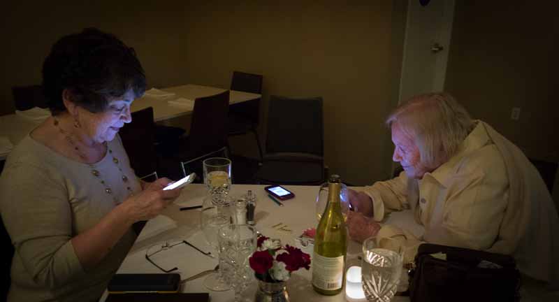 Sigrid and Gail socializing over dinner