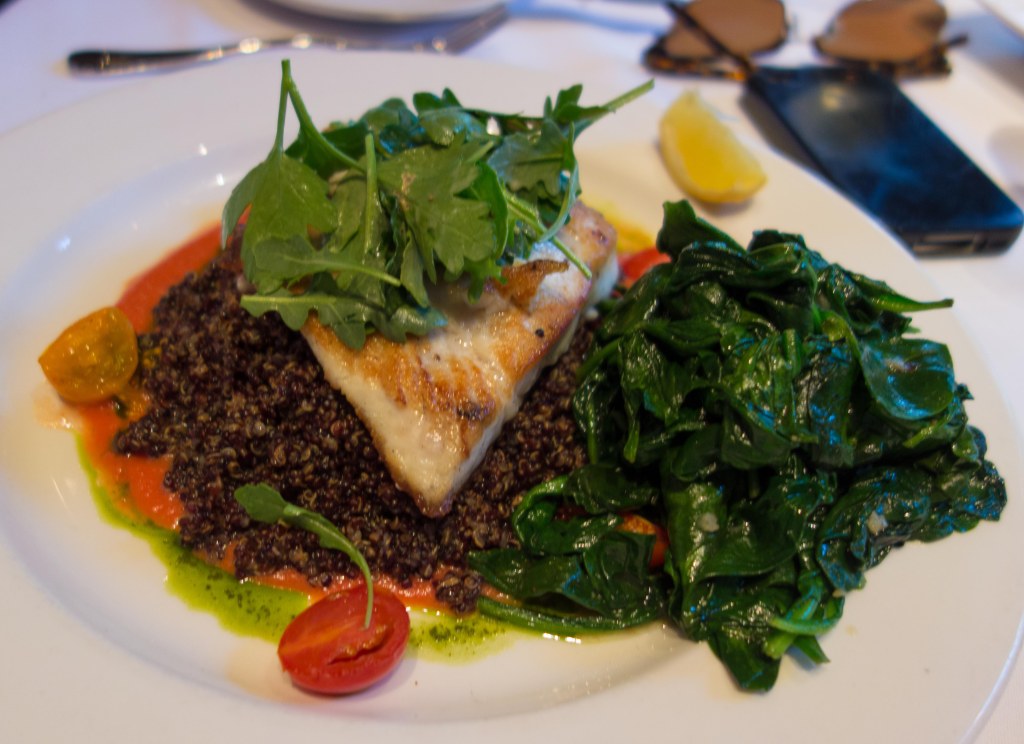 The daily special fish--grilled halibut on quinoa.