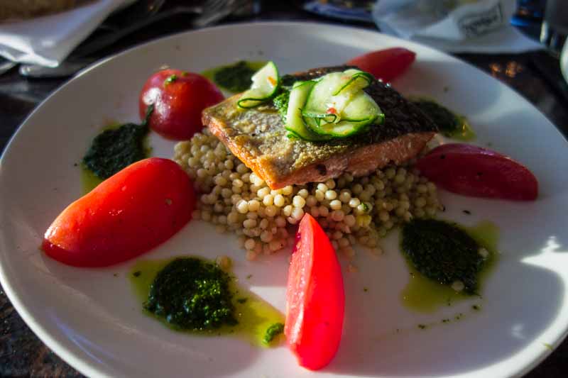Wild Sockeye salmon over Israeli couscous.