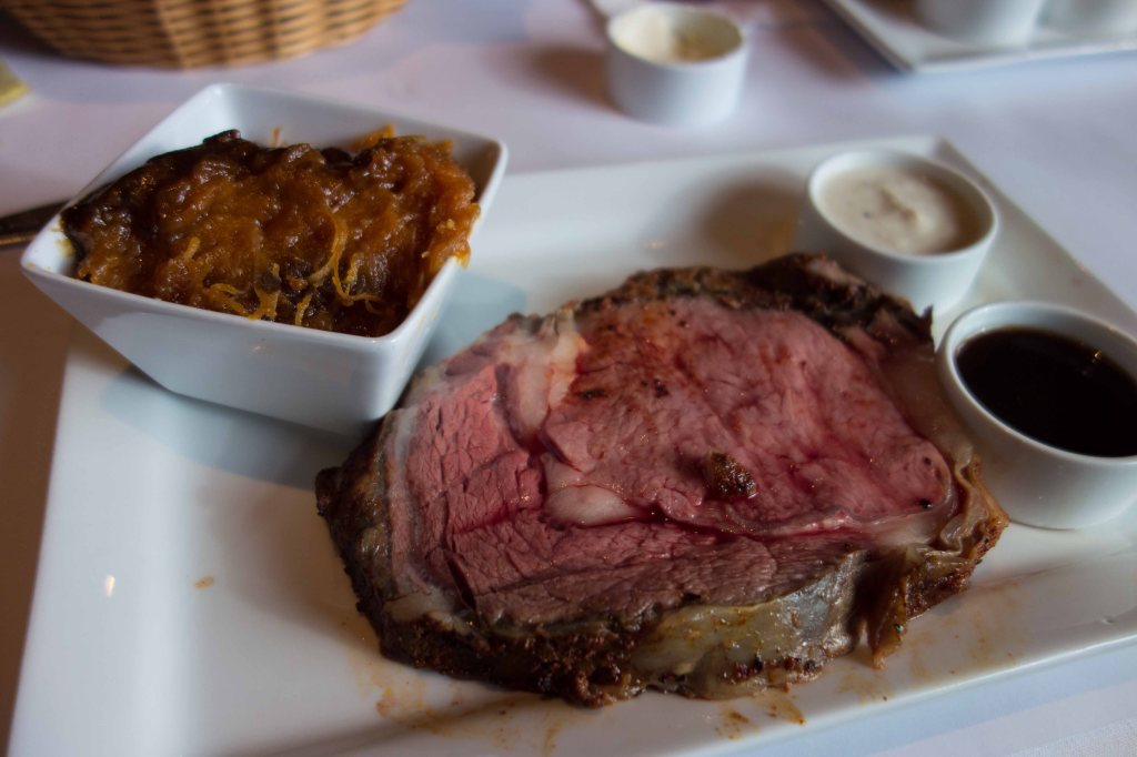 Rare prime rib and sweet potato casserole
