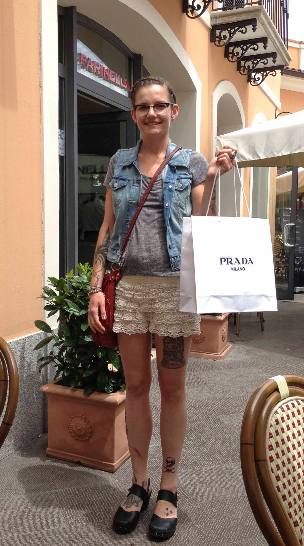 The pants are in the bag--the lace shorts came from Positano.