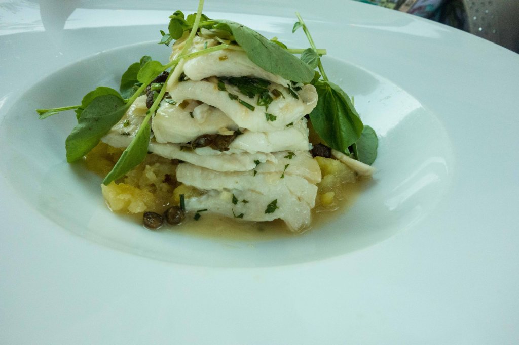 Petrale sole, crushed potatoes and Napa verjus reduction