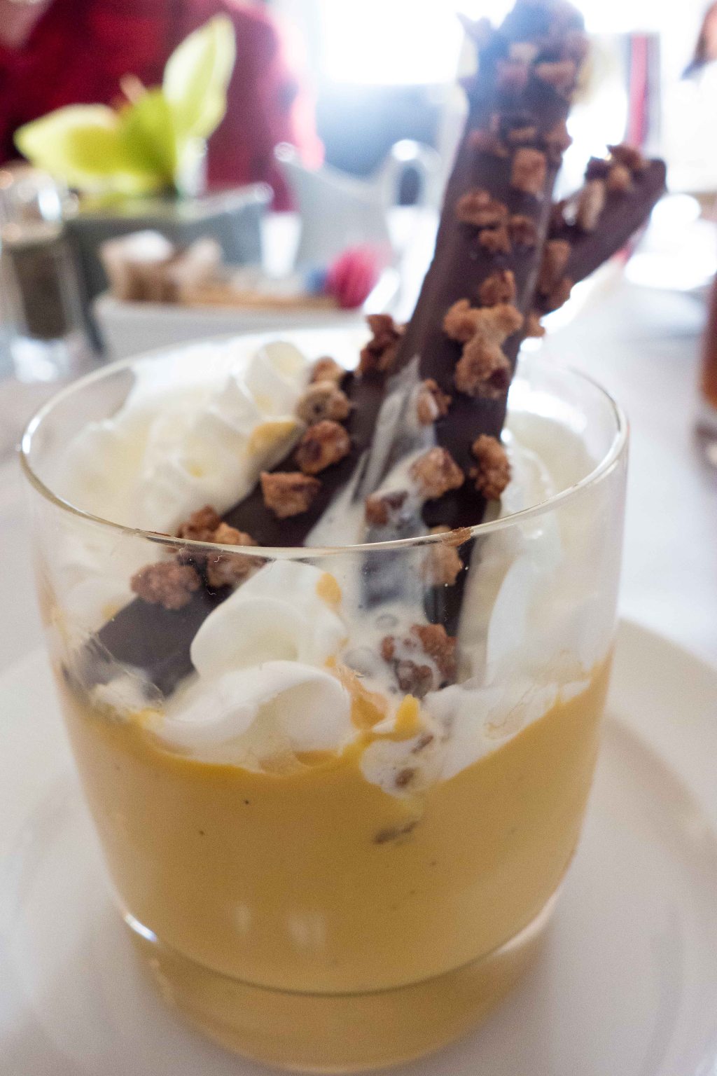 Butterscotch pudding with popcorn whipped cream, whatever that is.