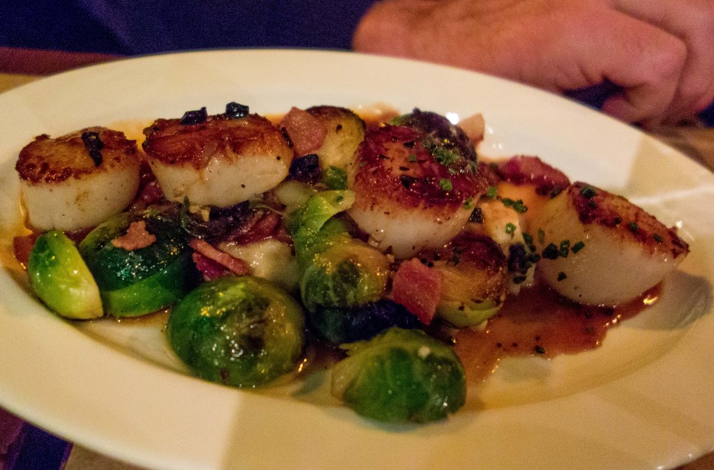 Scallops and brussels sprouts.  A great idea.