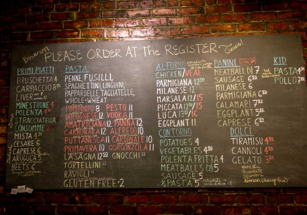 The menu board is simply but complete