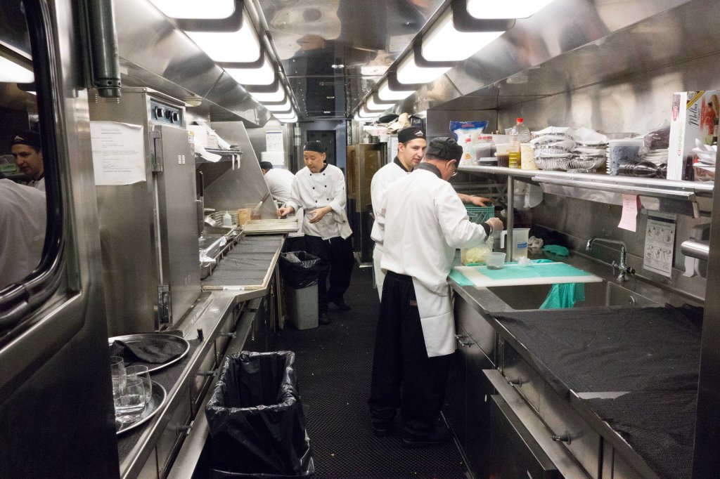 A marvel of efficiency and design--the railroad kitchen
