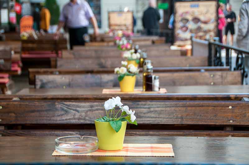 Table decorations in place as the city wakes up. 
