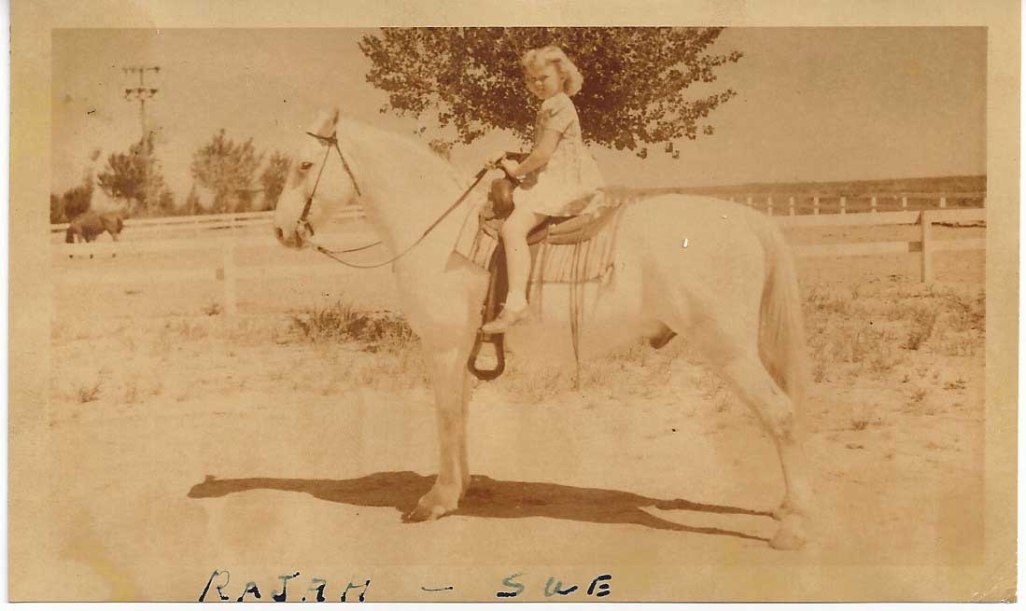 Susan on the her father's horse.