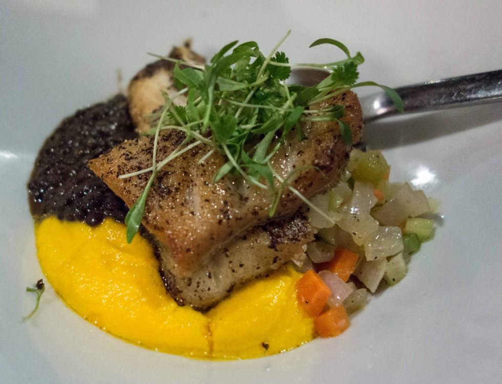 Black Cod on lentils and squash puree.