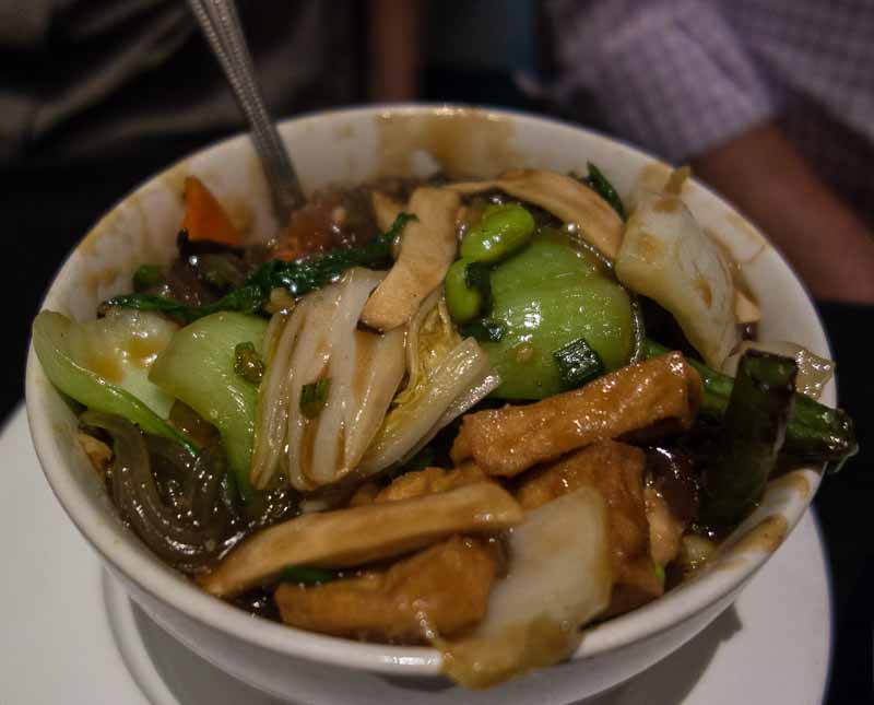 Chinese vegetables, tofu, willow tree fungus, mung bean thread, mushrooms soy garlic 