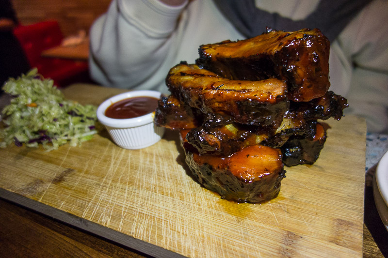A pile of ribs and  a game of Jenga at the same time.