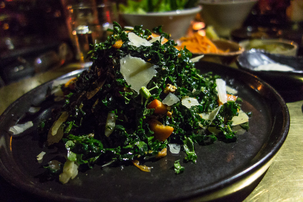 Kale and Persimmon salad, post massaging.