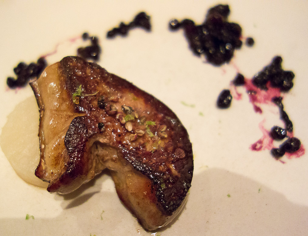 Sauteed foie gras and huckleberries.