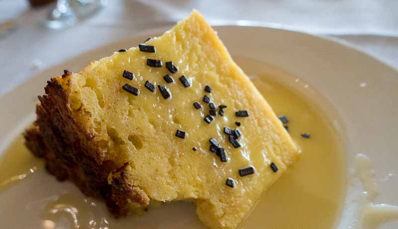 White chocolate bread pudding.