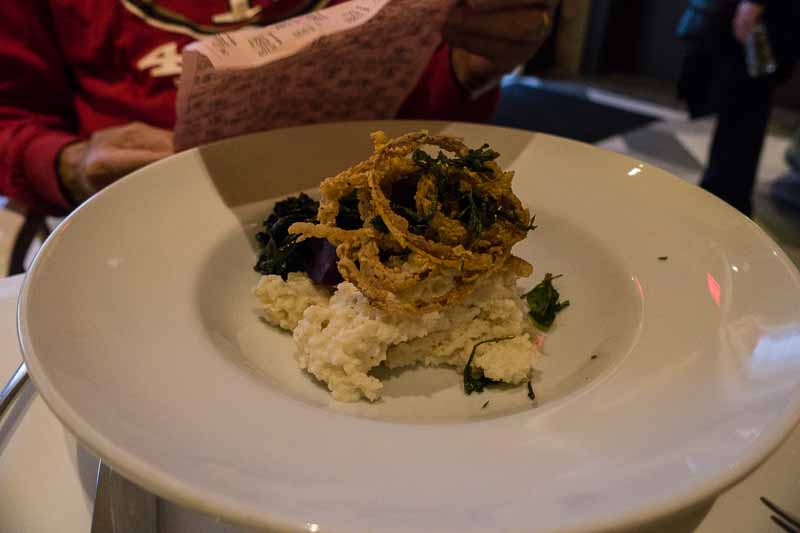 Short ribs, onion rings and mashed spuds.