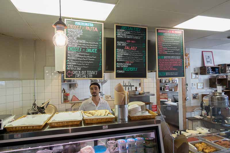 The counter and food case.