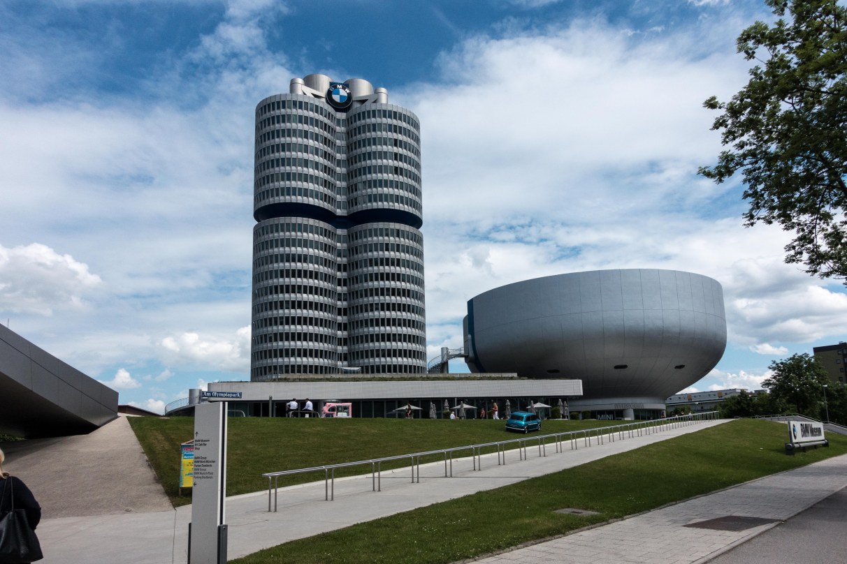 Corporate headquarters on the left, museum on the right