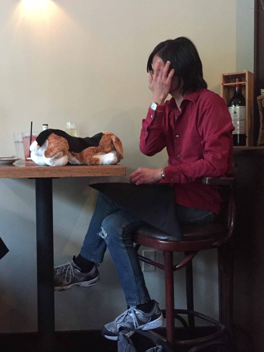 Very carefully placed to watch the meal.