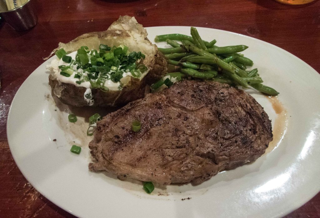 Prime rib, baked potato ad veggies. There may be a trend here.