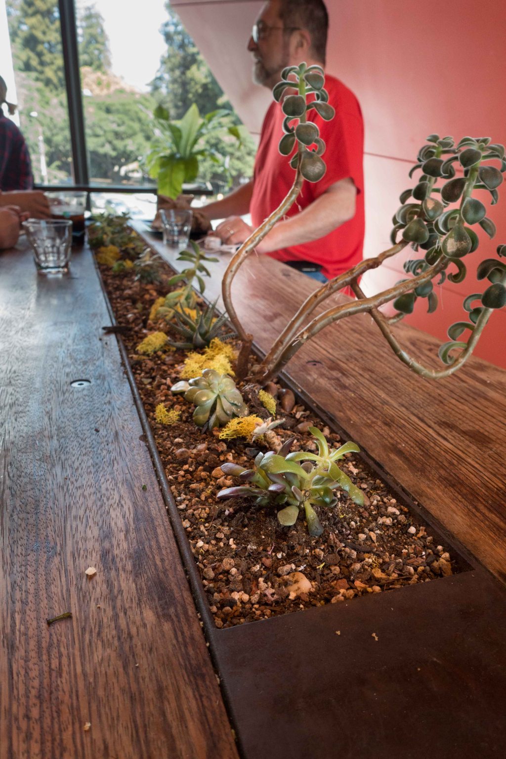 Large communal table at the museum cafe.